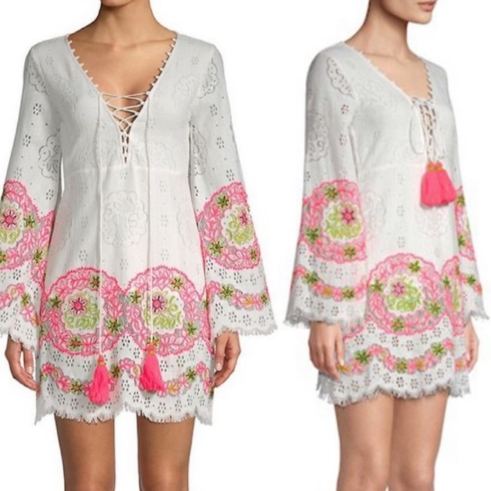 NWT 1st Sight Embroidered Peasant Boho Tassel Dress XS